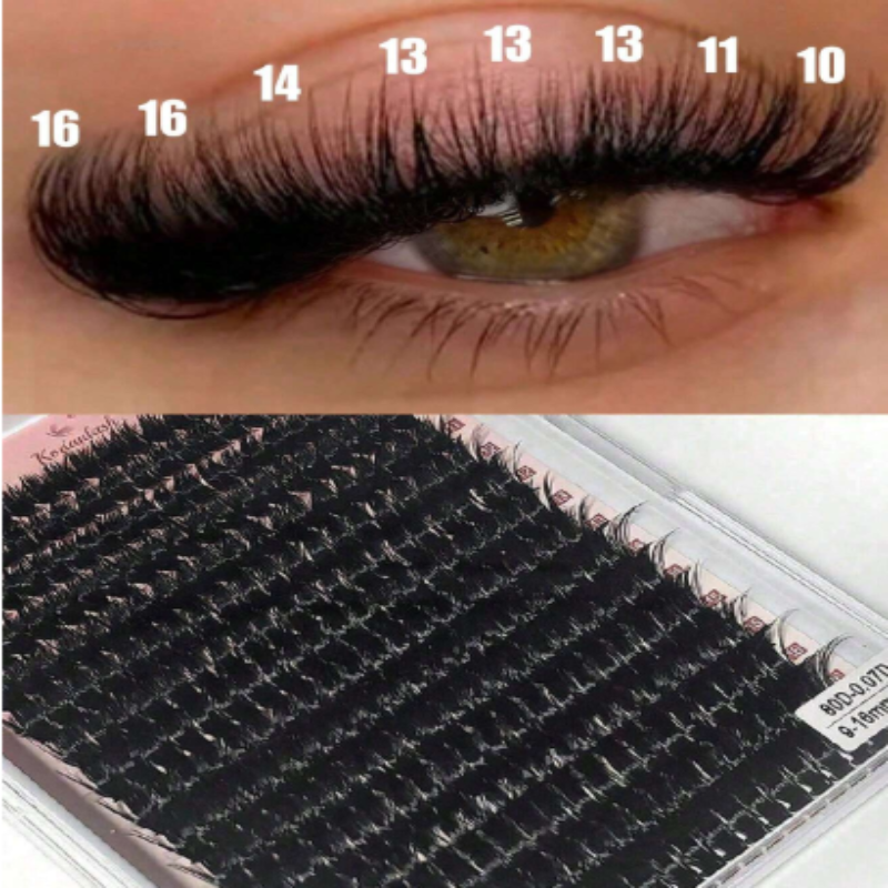 80D Faux Mink Eyelashes 320 Cluster 0.07mm D Curled 9