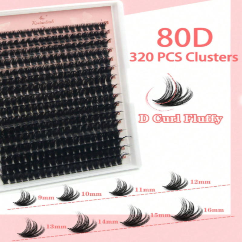 80D Faux Mink Eyelashes 320 Cluster 0.07mm D Curled 9